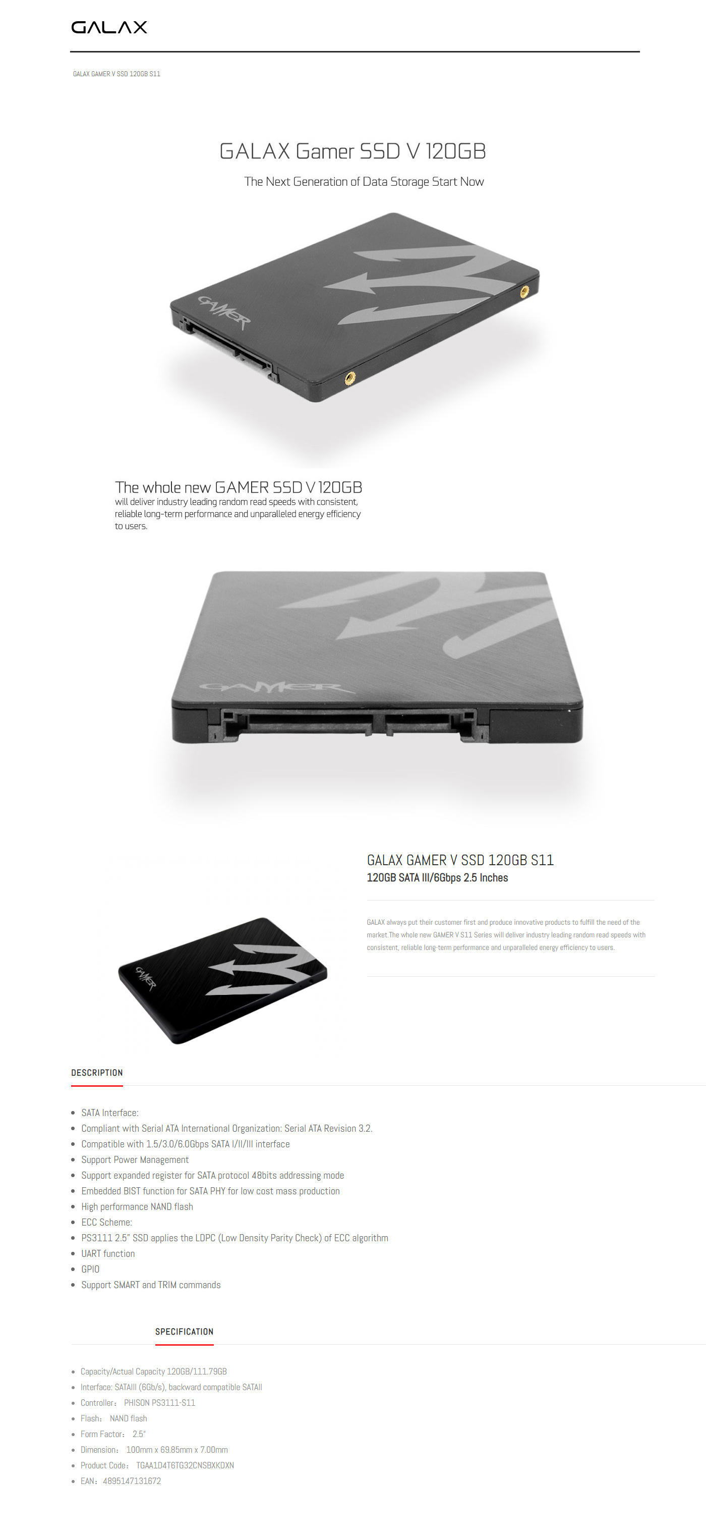  Buy Online Galax Gamer V 120GB Internal Solid State Drive (TGAA1D4T6TG32CNSBXKDXN)