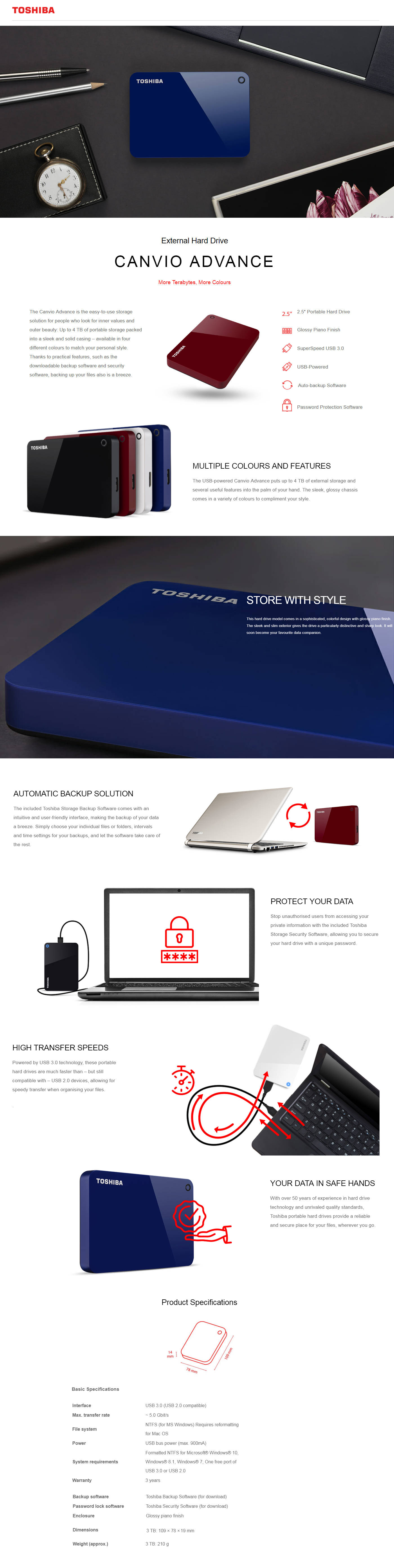 Buy Online Toshiba Canvio Advance 3TB Portable Hard Drive - White (HDTC930AW3CA)