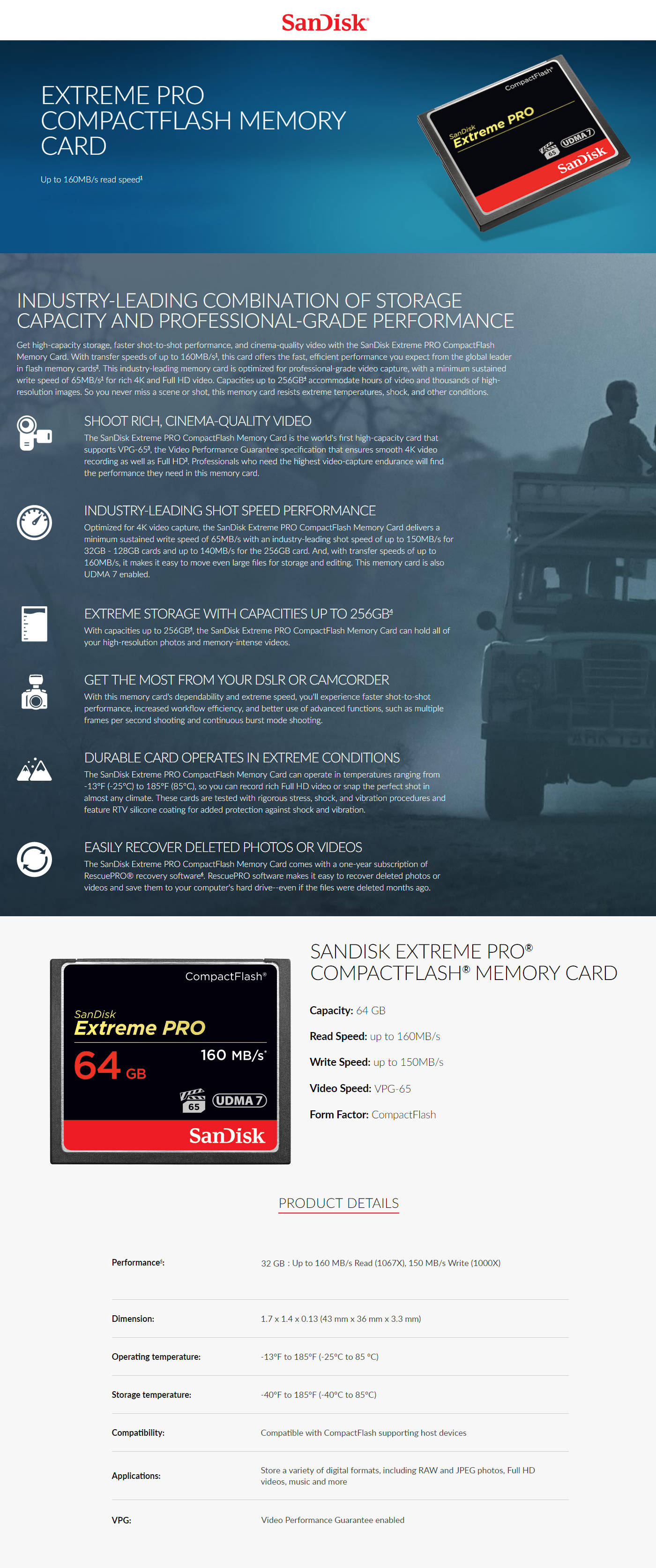 Buy Online SanDisk Extreme PRO 64GB Compact Flash Memory (SDCFXPS-064G-X46)