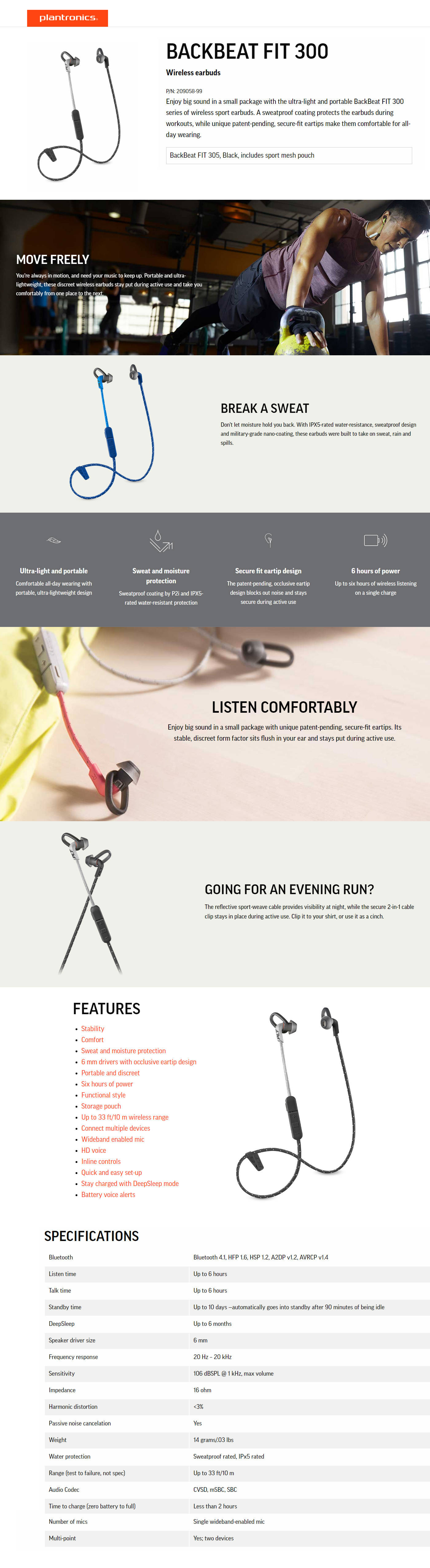 Buy Online Plantronics BackBeat 305 Wireless Sport Earbuds (Black-Gray)