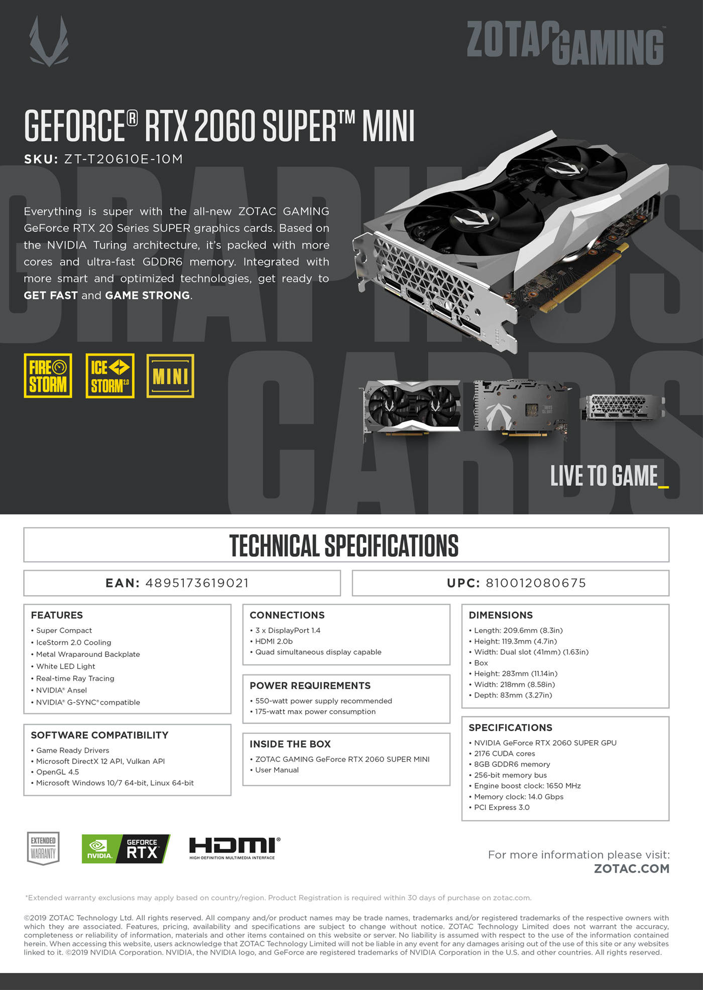 Buy Online Zotac Gaming GeForce RTX 2060 Super MINI 8GB GDDR6 (ZT-T20610E-10M)