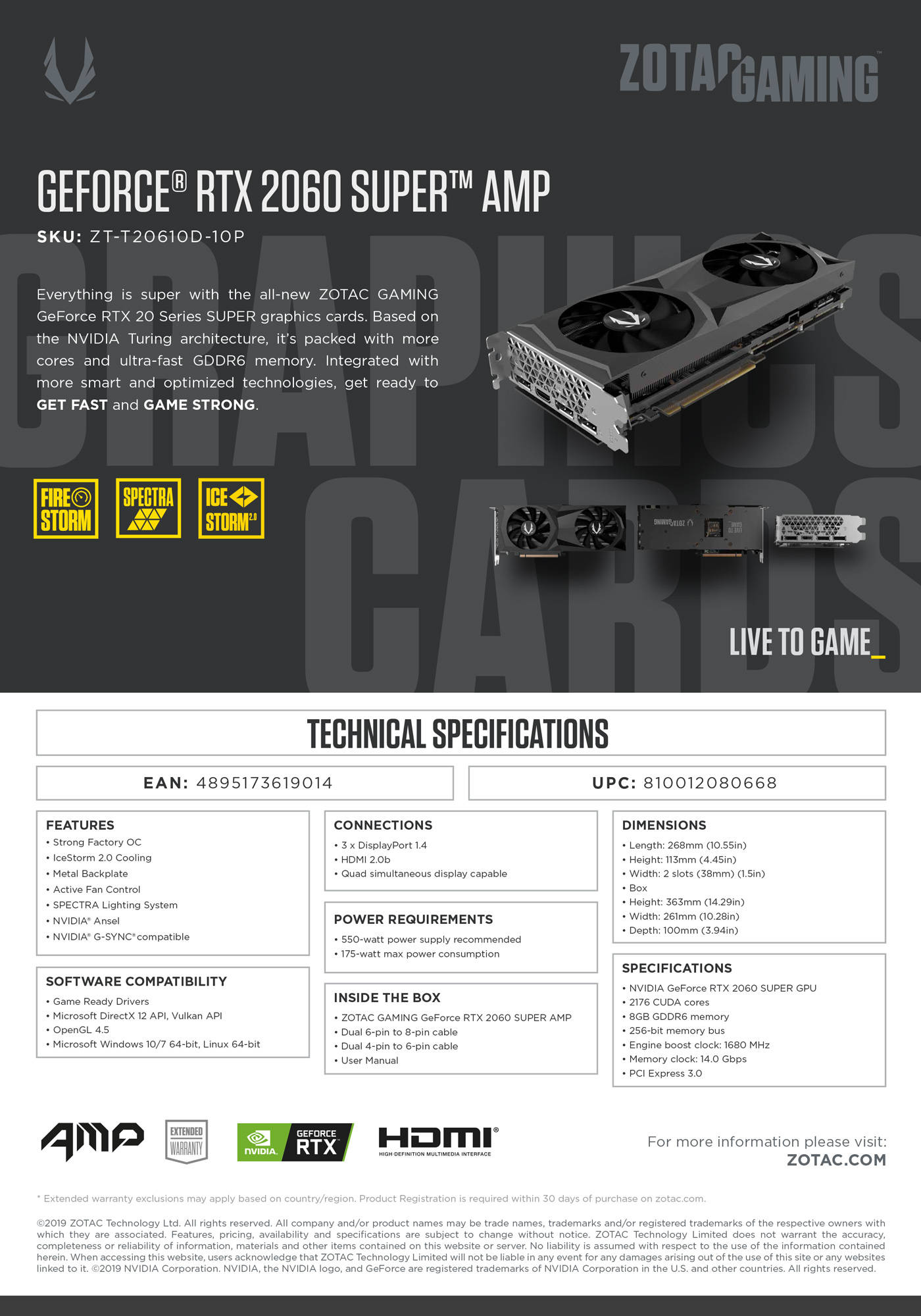 Buy Online Zotac Gaming GeForce RTX 2060 Super AMP 8GB GDDR6 (ZT-T20610D-10P)