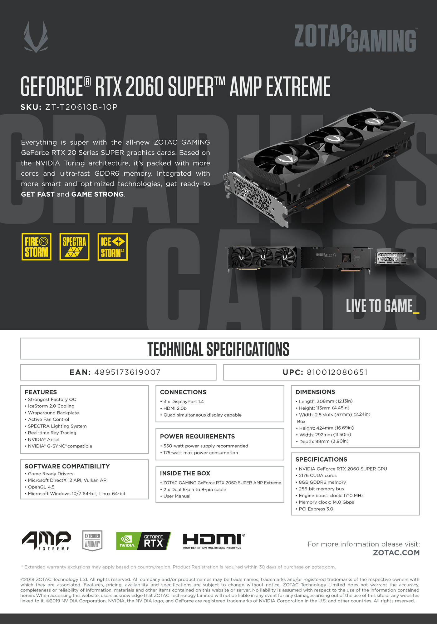 Buy Online Zotac Gaming GeForce RTX 2060 Super AMP Extreme 8GB GDDR6 (ZT-T20610B-10P)