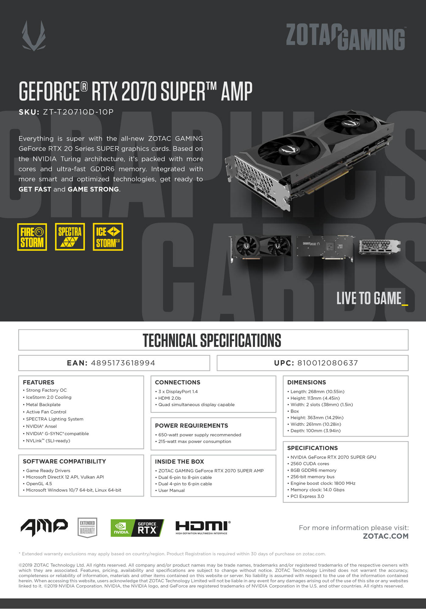 Buy Online Zotac Gaming GeForce RTX 2070 Super AMP 8GB GDDR6 (ZT-T20710D-10P)