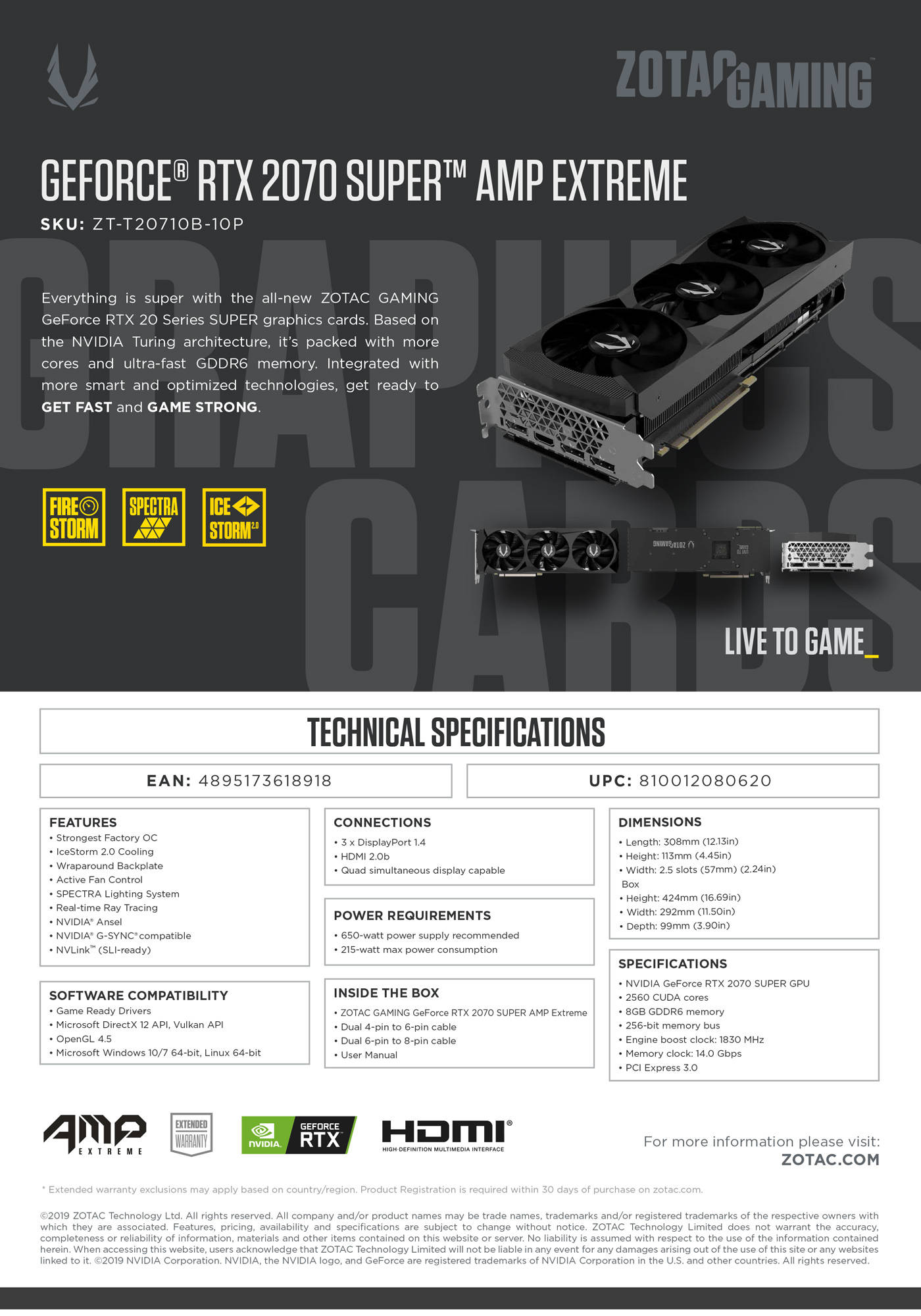 Buy Online Zotac Gaming GeForce RTX 2070 Super AMP Extreme 8GB GDDR6 (ZT-T20710B-10P)