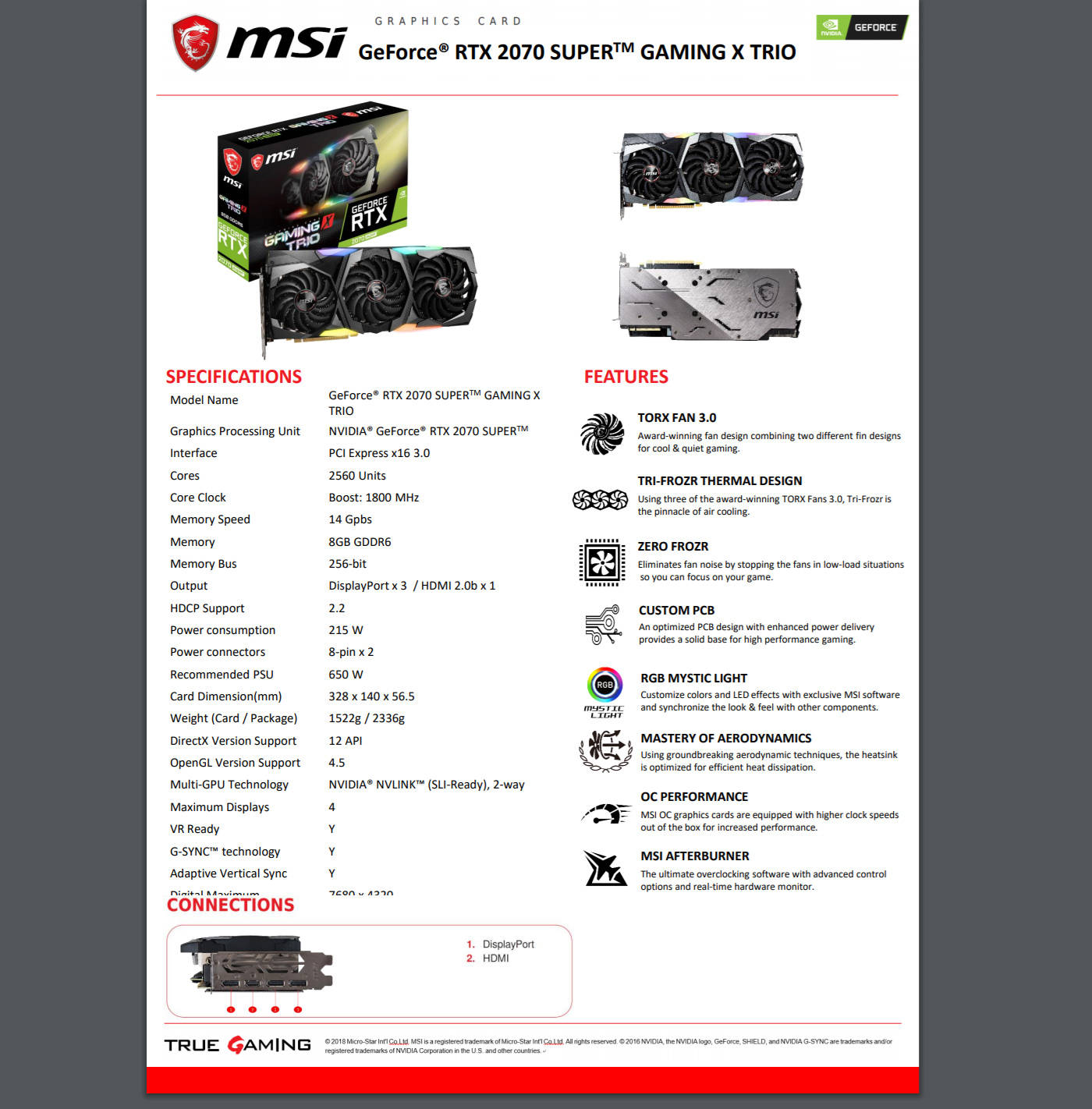 Buy Online MSI GeForce RTX 2070 Super Gaming X Trio 8GB GDDR6