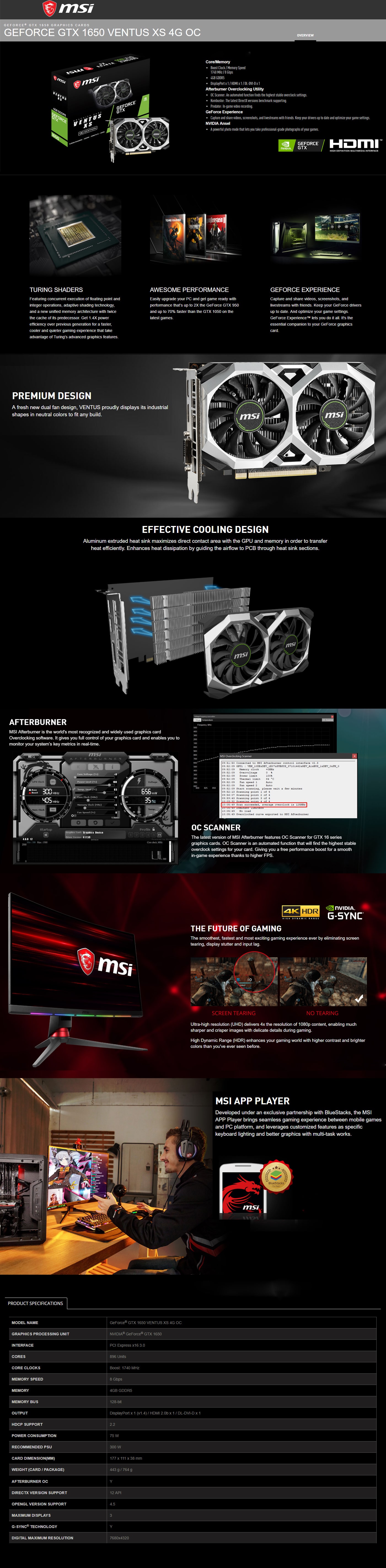 Buy Online MSI GeForce GTX 1650 VENTUS XS 4G OC GDDR6