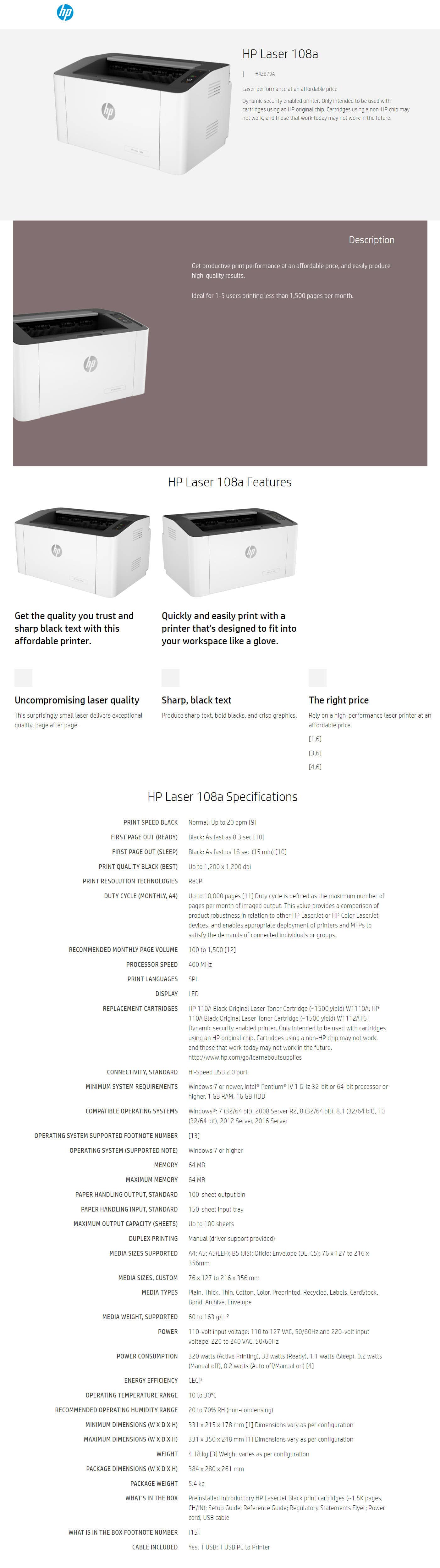 Buy Online HP Laser 108a Printer (4ZB79A)