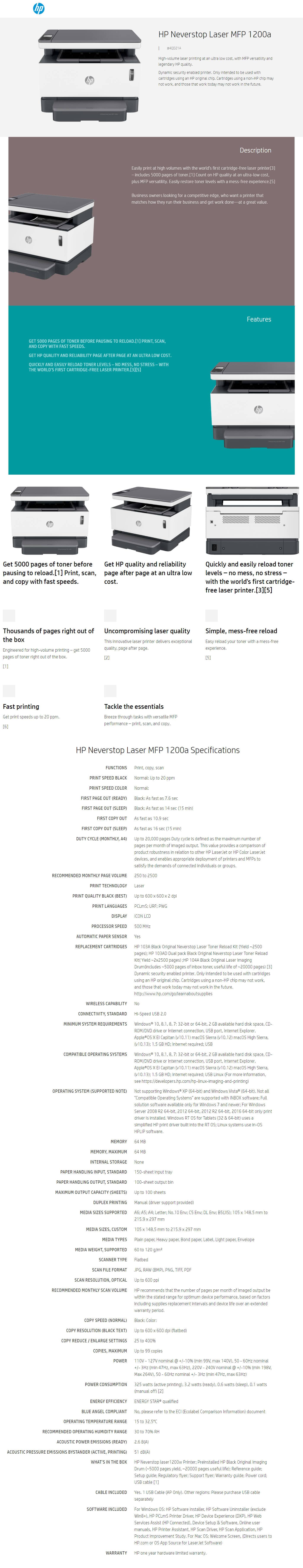 Buy Online HP Neverstop Laser MFP 1200a Printer (4QD21A)