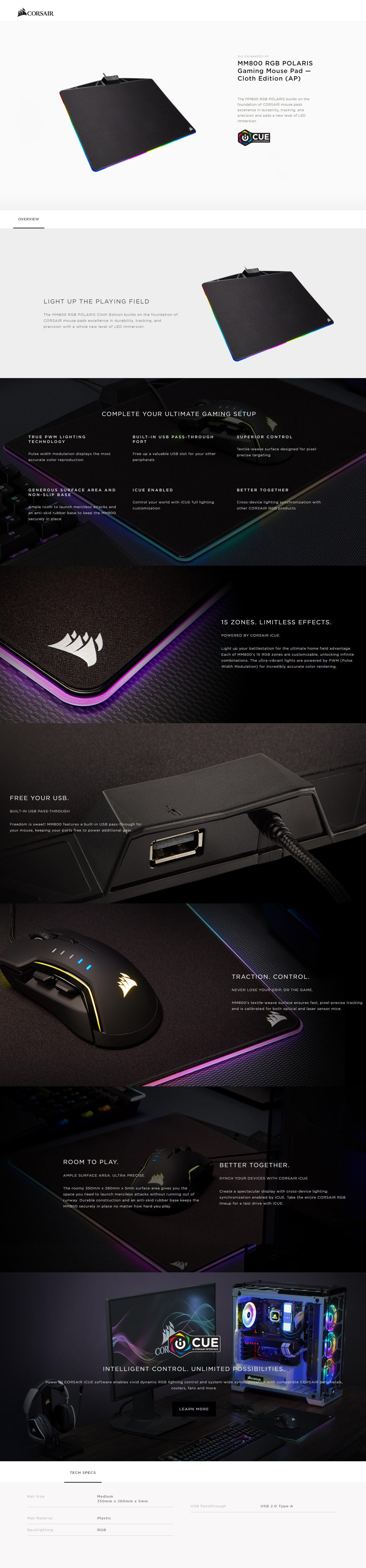Buy Online Corsair MM800 RGB Polaris Gaming Mouse Pad - Cloth Edition (CH-9440021-AP)