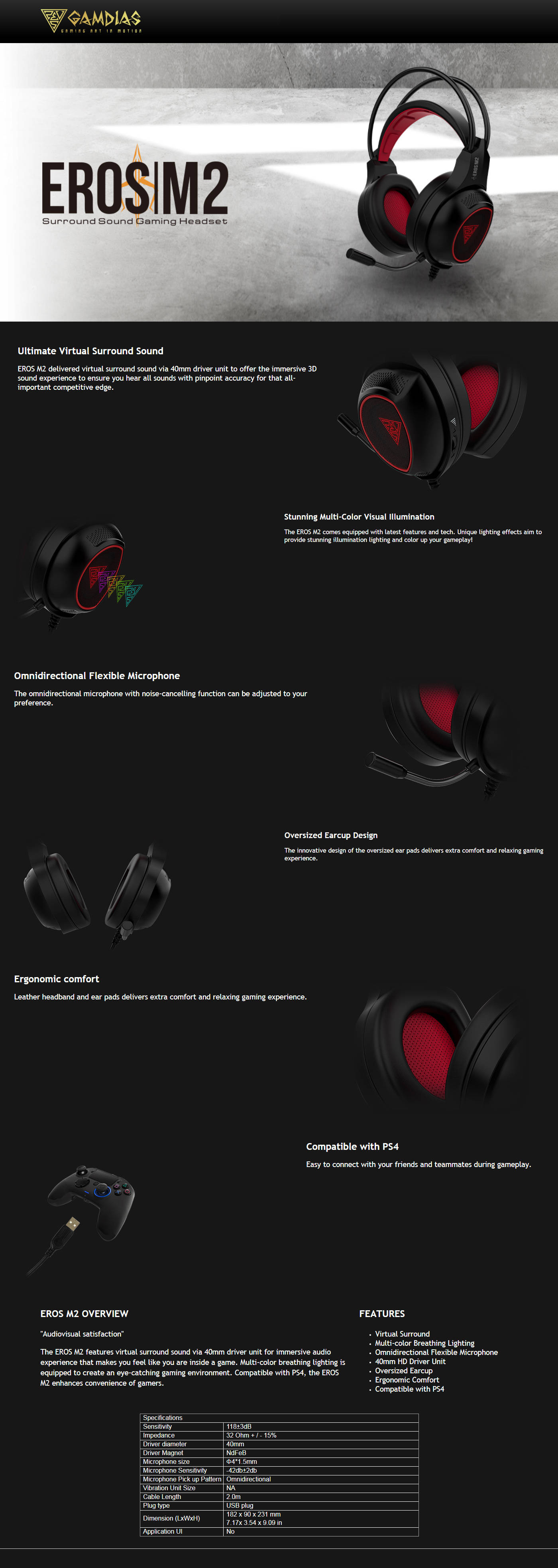 Buy Online Gamdias Eros M2 Surround Sound Gaming Headset with Mic - Black