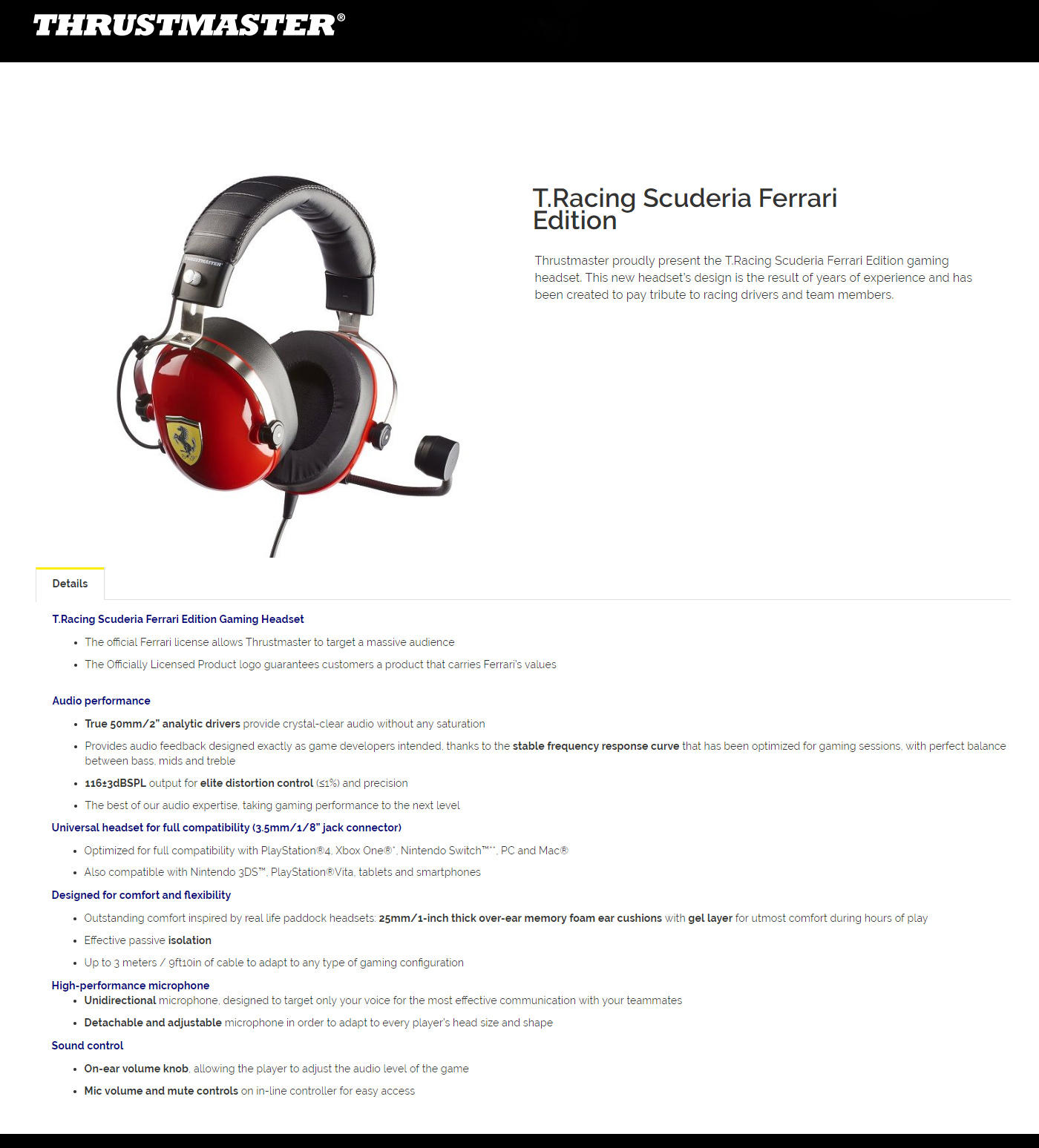 Buy Online Thrustmaster T.Racing Scuderia Ferrari Edition Gaming Headset