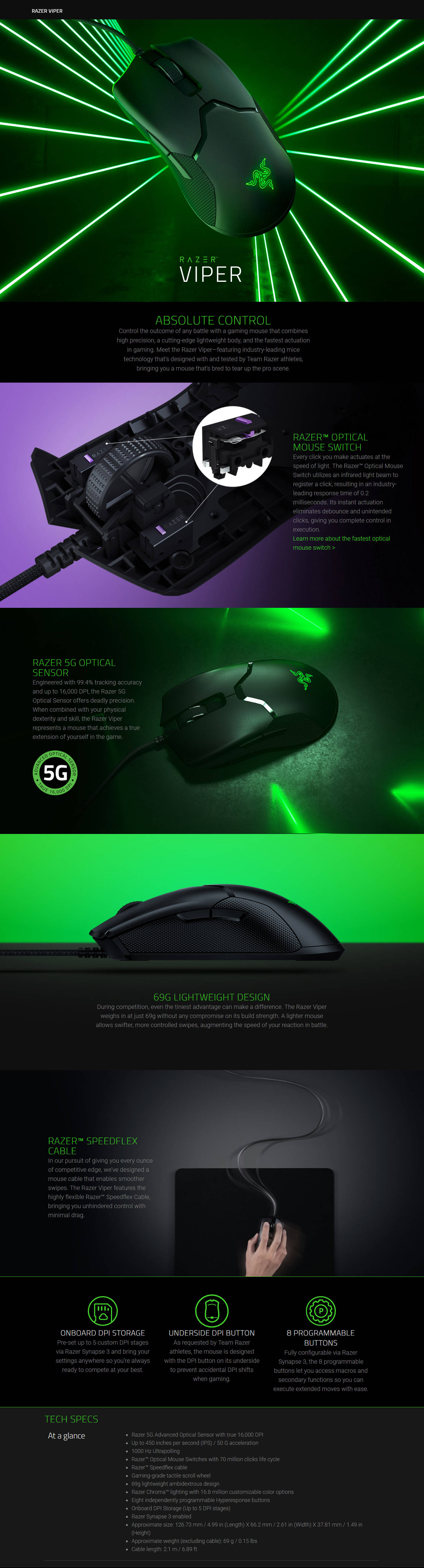 Buy Online Razer Viper Ambidextrous Wired Mouse (RZ01-02550100-R3M1)