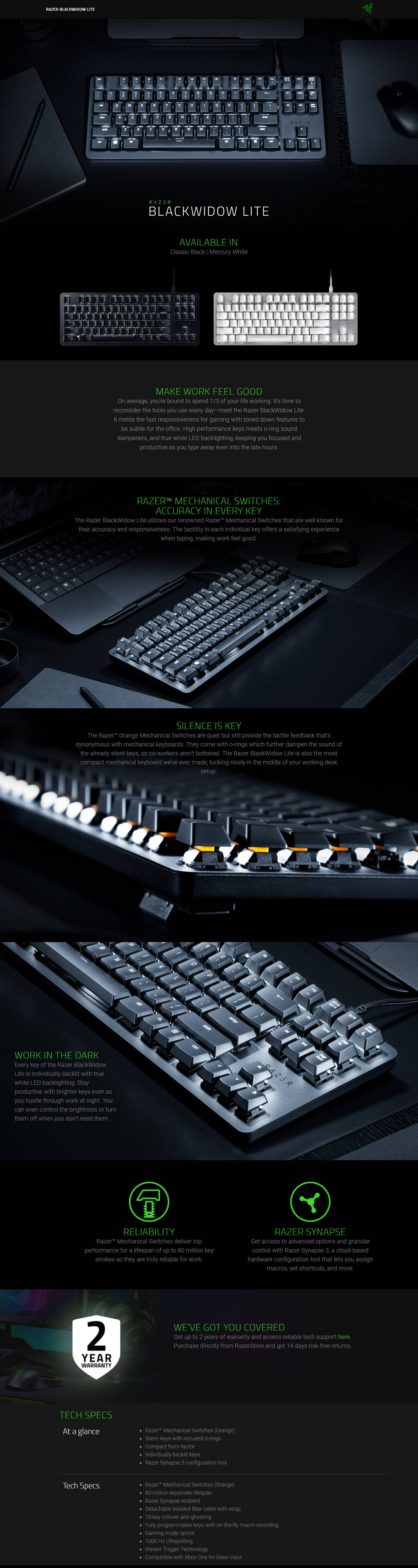 Buy Online Razer BlackWidow Lite Silent Mechanical Gaming Keyboard (RZ03-02640100-R3M1)