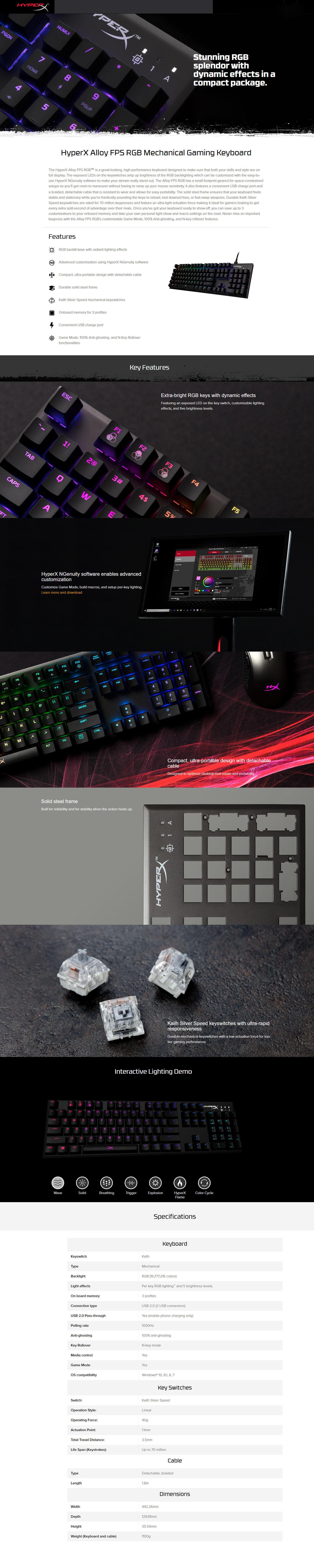 Buy Online HyperX Alloy FPS RGB Mechanical Gaming Keyboard - Silver Switch - N-Key (HX-KB1SS2-US)