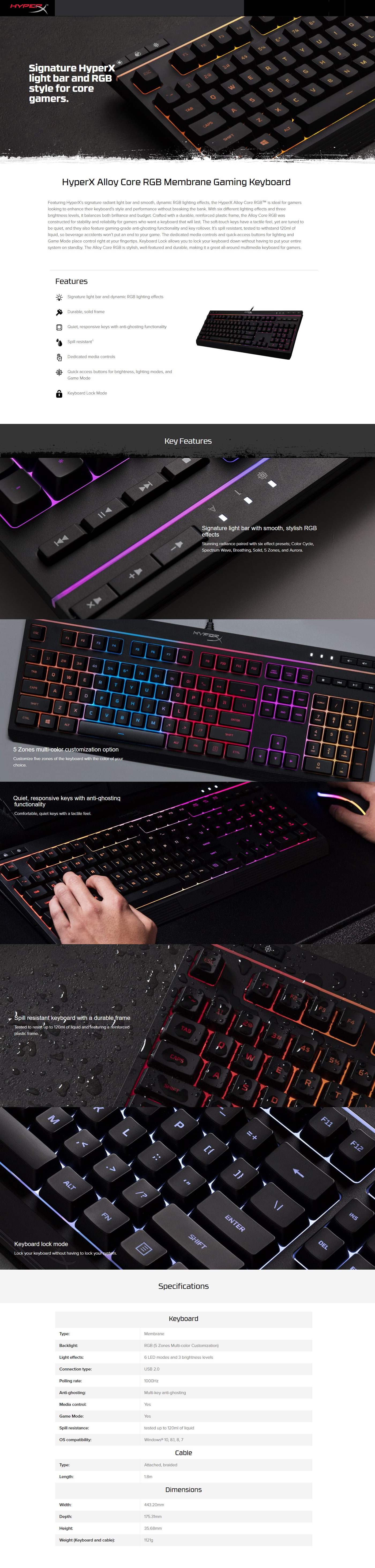 Buy Online HyperX Alloy Core RGB Membrane Gaming Keyboard (HX-KB5ME2-US)