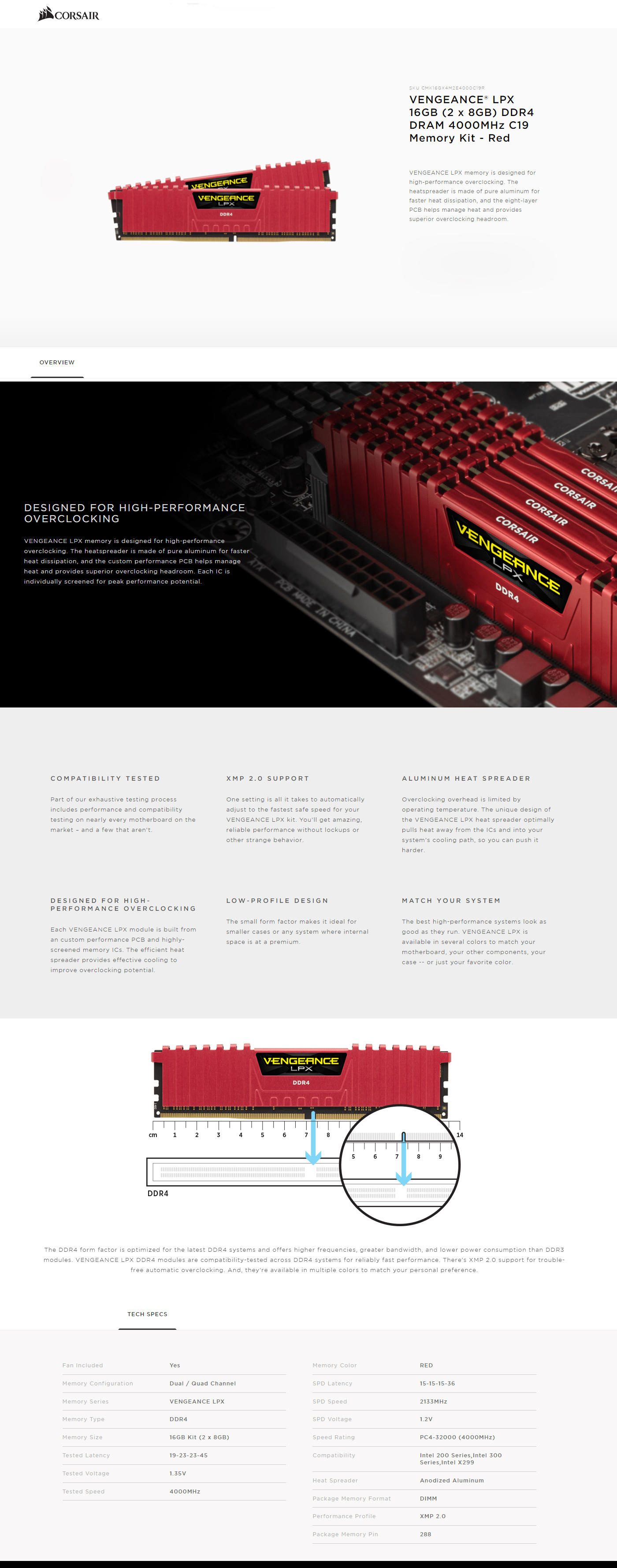 Buy Online Corsair Vengeance LPX 16GB (2 x 8GB) DDR4 DRAM 4000MHz C19 Memory Kit - Red (CMK16GX4M2E4000C19R)