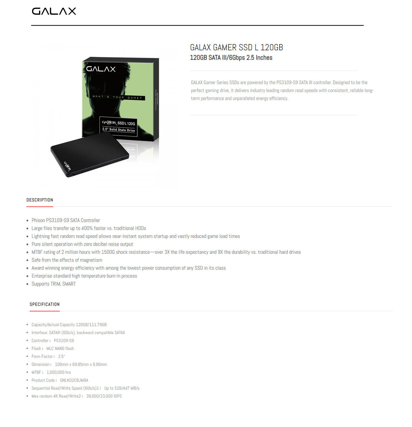 Buy Online Galax Gamer L 120GB Internal Solid State Drive (TGAA1DM4BG49BNSBCYDXN)