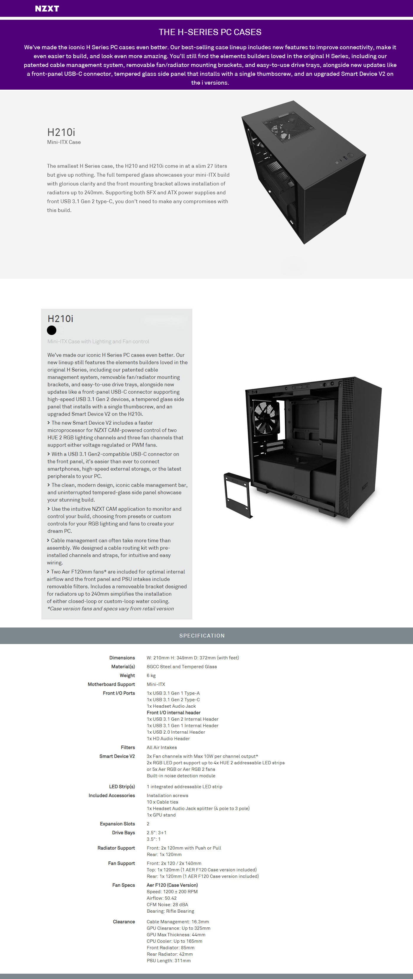 Buy Online Nzxt H210i Mini-ITX Case with Lighting and Fan Control - Matte Black (CA-H210I-B1)