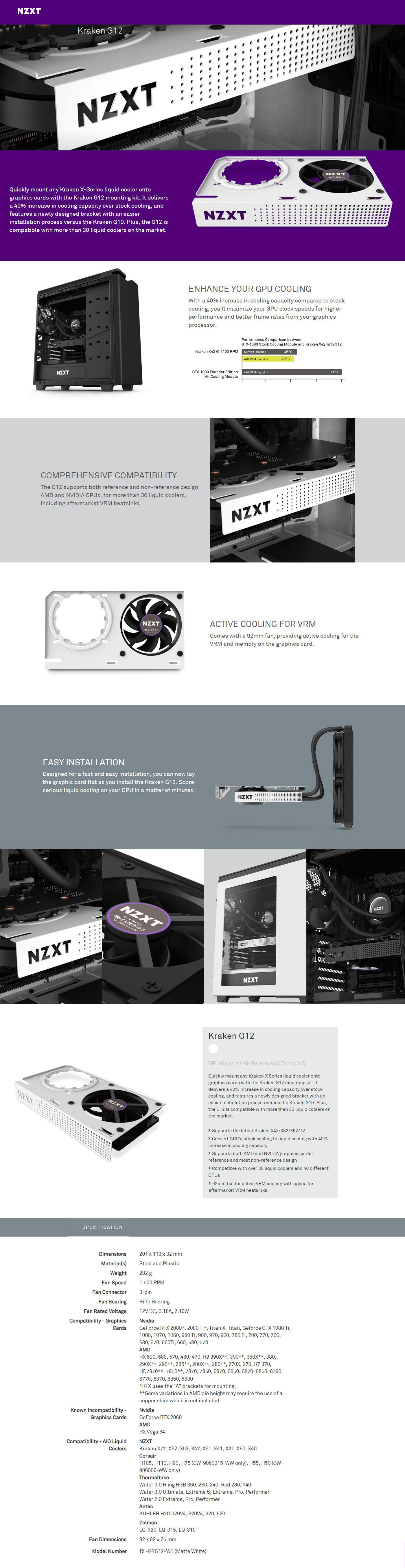 Buy Online Nzxt Kraken G12 GPU Mounting Kit - Matte White (RL-KRG12-W1)
