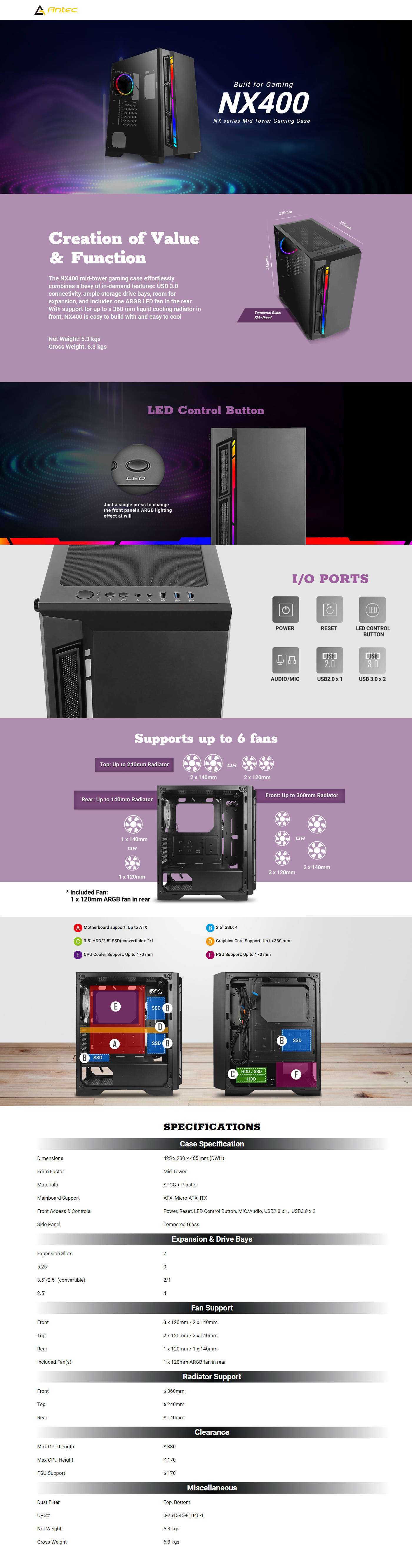 Buy Online Antec NX400 Mid Tower Gaming Case