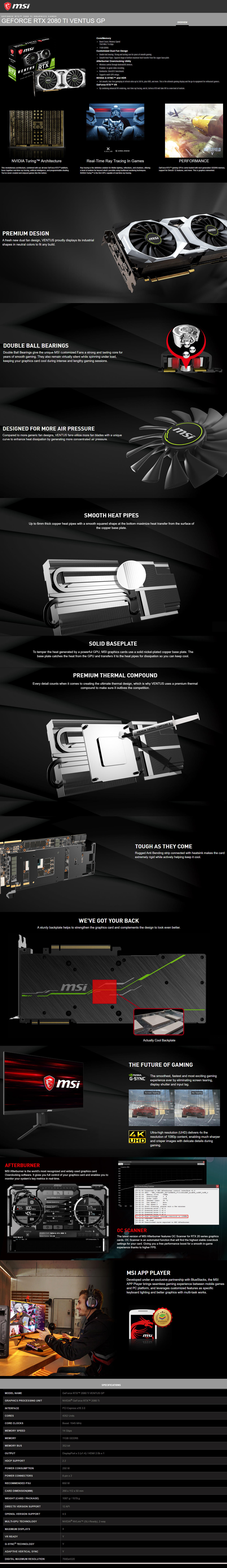 Buy Online MSI Geforce RTX 2080 Ti Ventus GP 11GB GDDR6