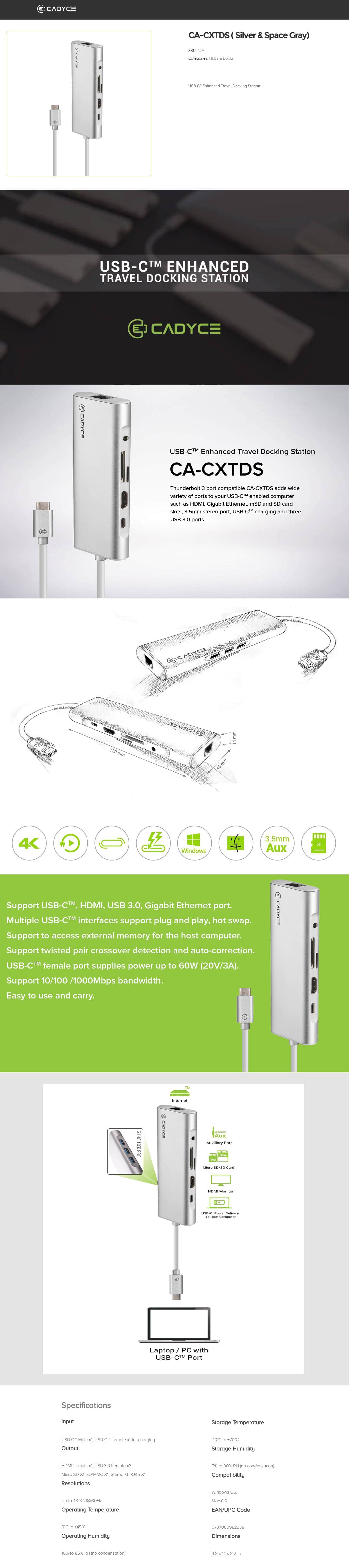 Buy Online Cadyce CA-CXTDS USB-C Enhanced Travel Docking Station - Silver