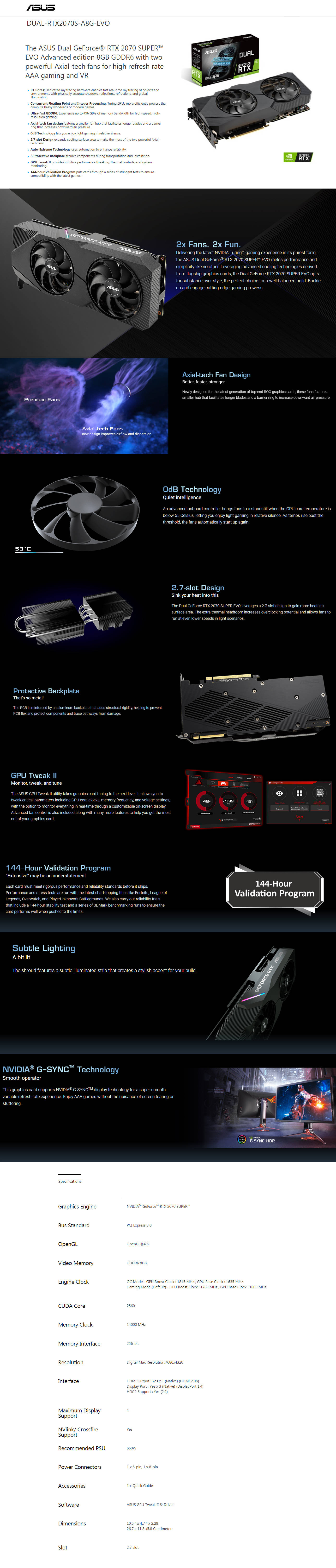 Buy Online Asus Dual GeForce RTX 2070 SUPER EVO Advanced edition 8GB GDDR6 (DUAL-RTX2070S-A8G-EVO)