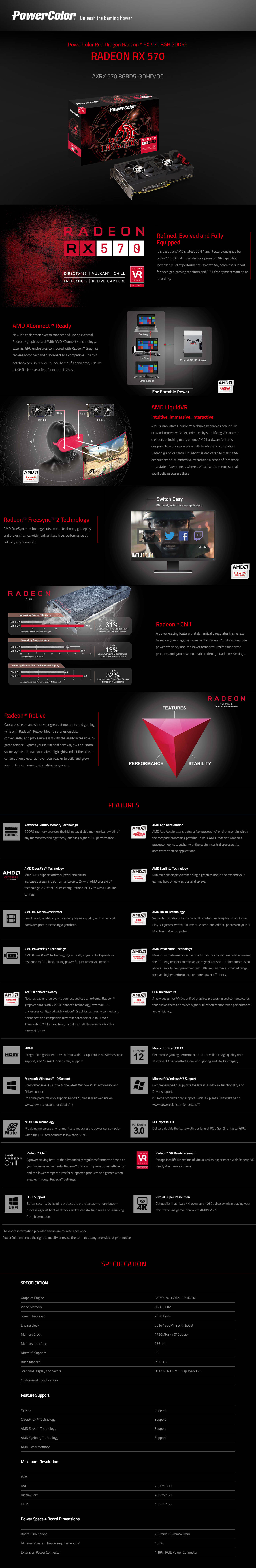 Buy Online PowerColor Red Dragon Radeon RX 570 8GB GDDR5 (AXRX 570 8GBD5-3DHD-OC)