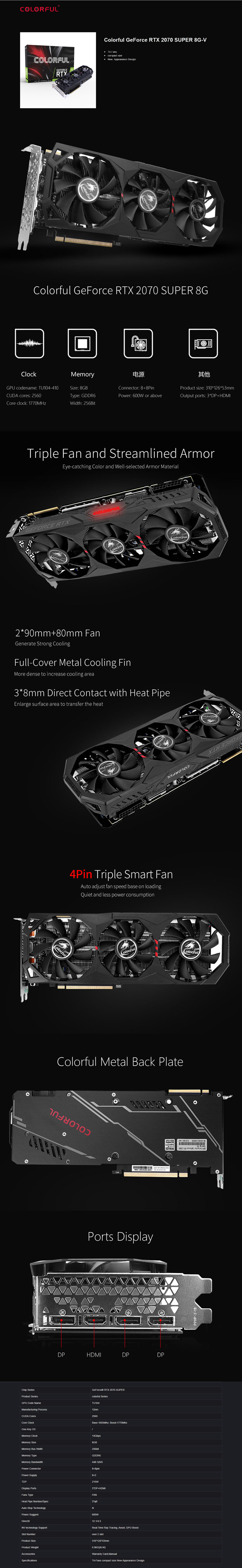 Buy Online Colorful GeForce RTX 2070 Super 8G-V GDDR6 (G-C2070S 8G-V)
