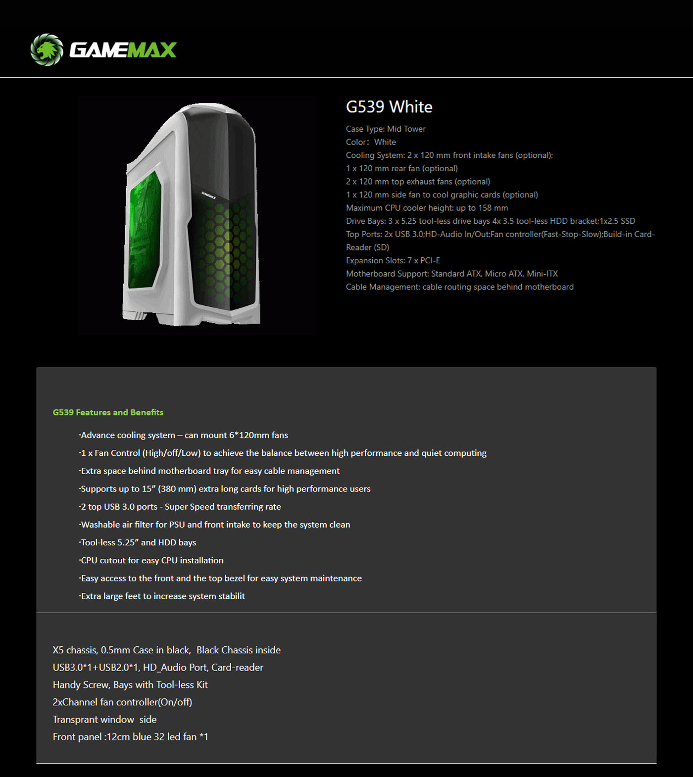 Buy Online Gamemax G539 White Mid Tower Case