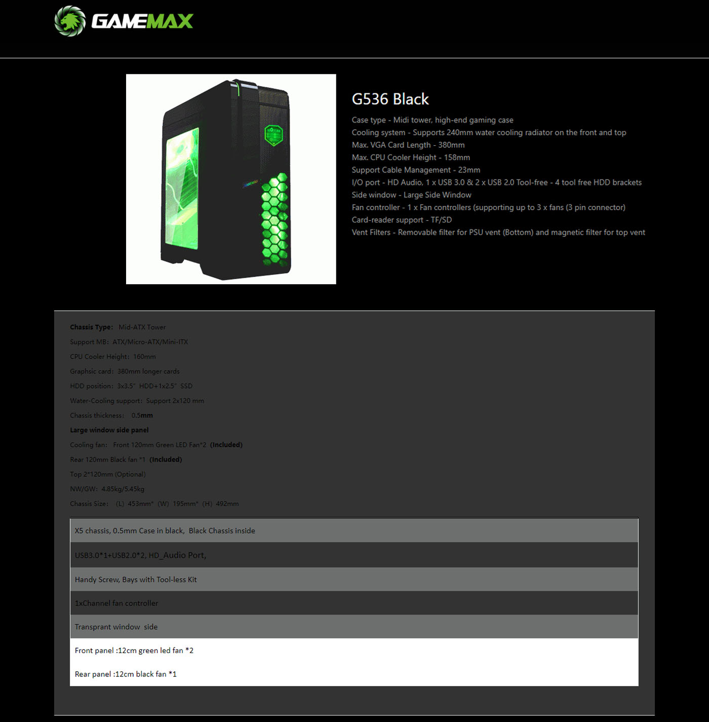 Buy Online Gamemax G536 Black Mid Tower Case
