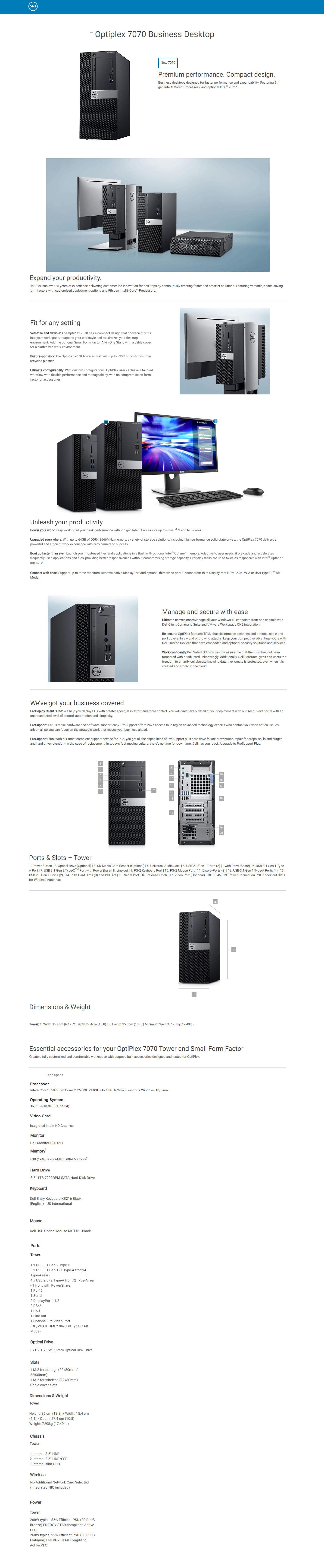 Buy Online Dell OptiPlex 7070MT Desktop (Core i7‐9700, 4GB, 1TB, Ubuntu, 19.5inch, 3 Yrs)