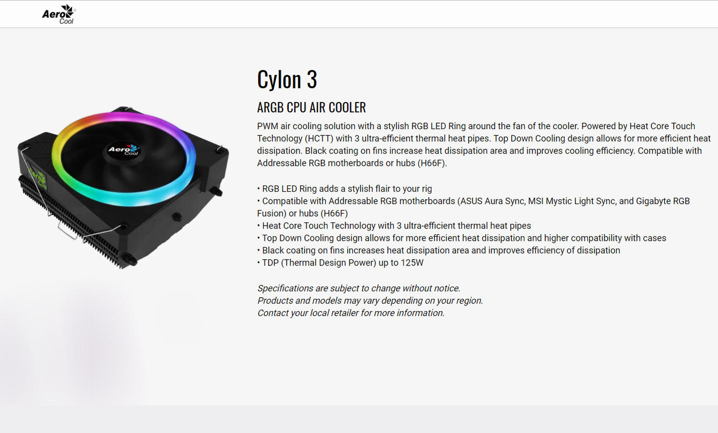 Buy Online Aerocool CYLON 3 ARGB CPU AIR COOLER