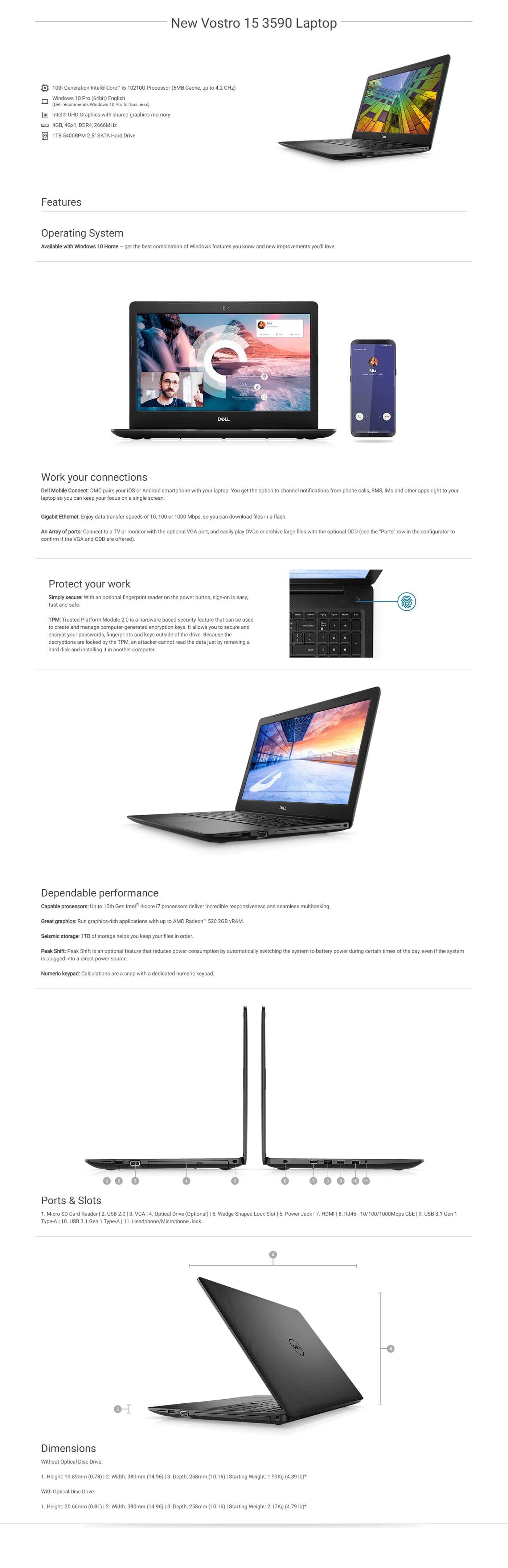 Buy Online Dell Vostro 15 3590 15.6inch Laptop (Core i5-10210U, 4GB, 1TB, Windows 10 Home)