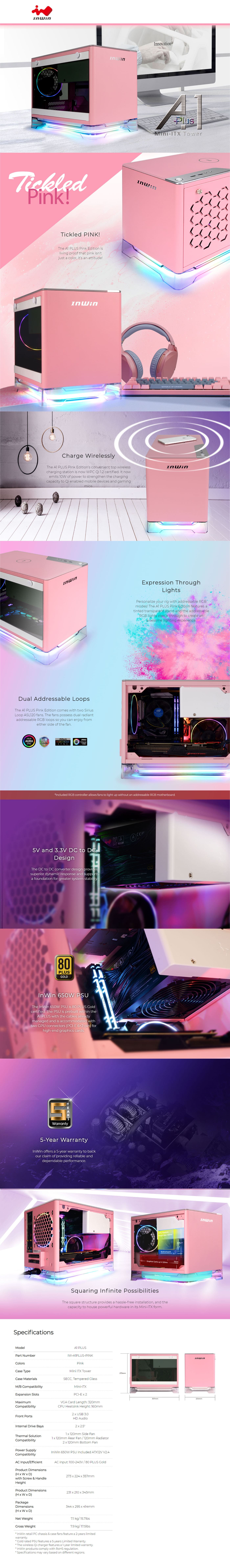 Buy Online InWin A1 Plus Mini ITX Tower with 650w PSU - Pink