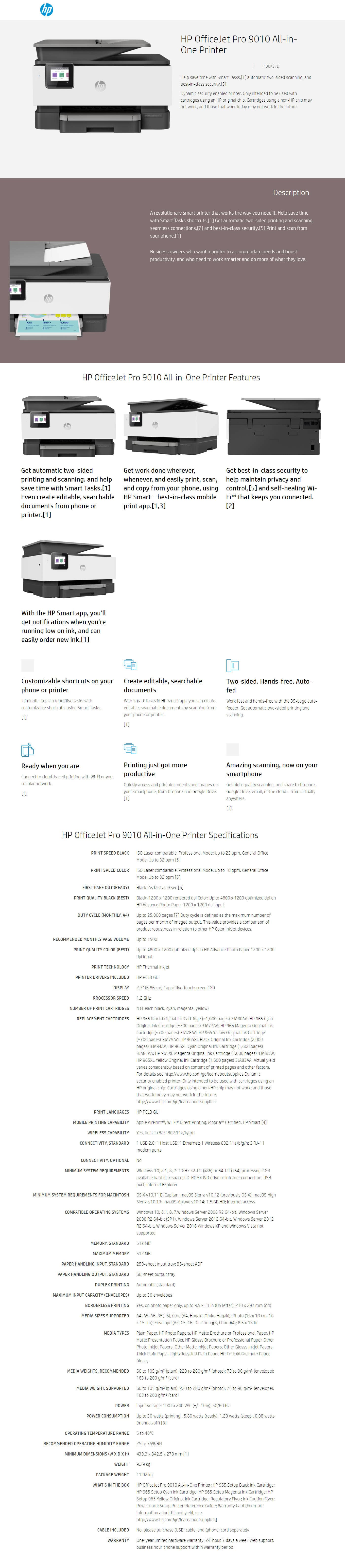 Buy Online HP OfficeJet Pro 9010 All-in-One Printer (3UK97D)