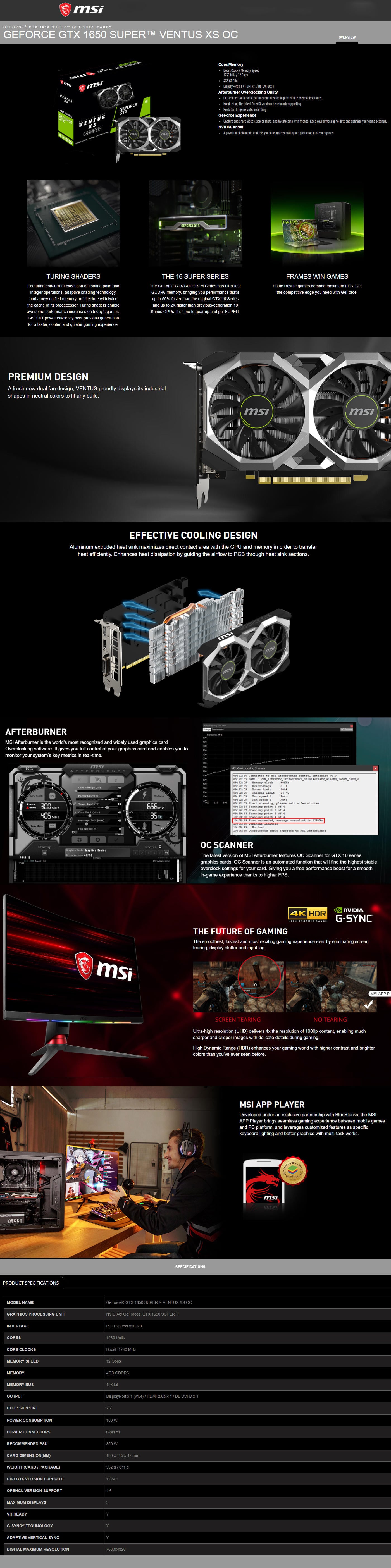 Buy Online  MSI Geforce GTX 1650 Super Ventus XS OC 4GB GDDR6