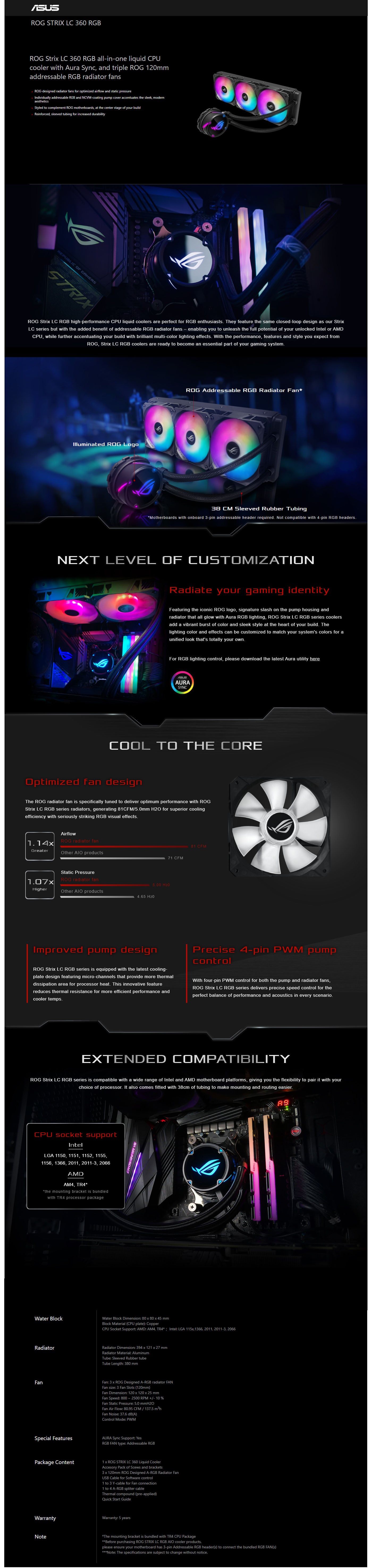 Buy Online Asus ROG Strix LC 360 RGB All-in-One Liquid CPU Cooler