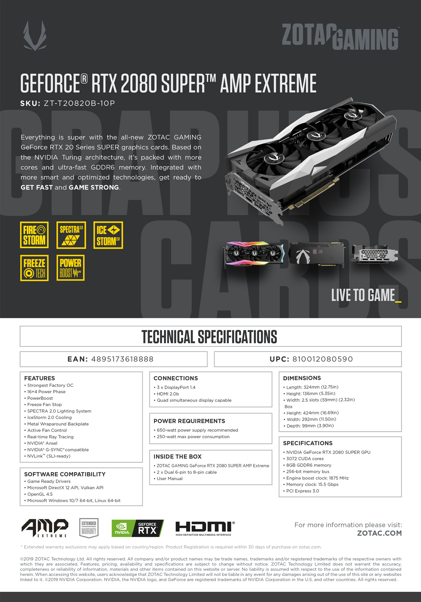 Buy Online Zotac Gaming GeForce RTX 2080 Super AMP Extreme 8GB GDDR6 (ZT-T20820B-10P)