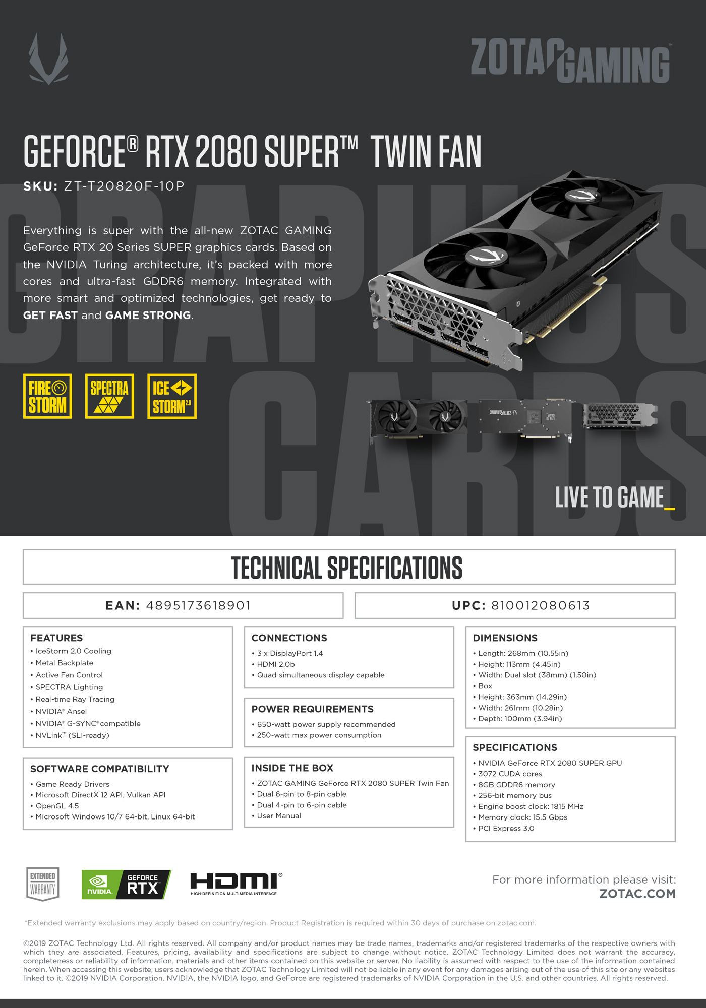 Buy Online Zotac Gaming GeForce RTX 2080 Super Twin Fan 8GB GDDR6 (ZT-T20820F-10P)