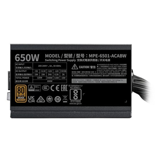 Cooler Master MWE 650 V3 Bronze ATX 3.1 80 Plus Bronze Certified Power Supply Cooler Master MWE 650 V3 Bronze ATX 3.1 80 Plus Bronze Certified Power Supply