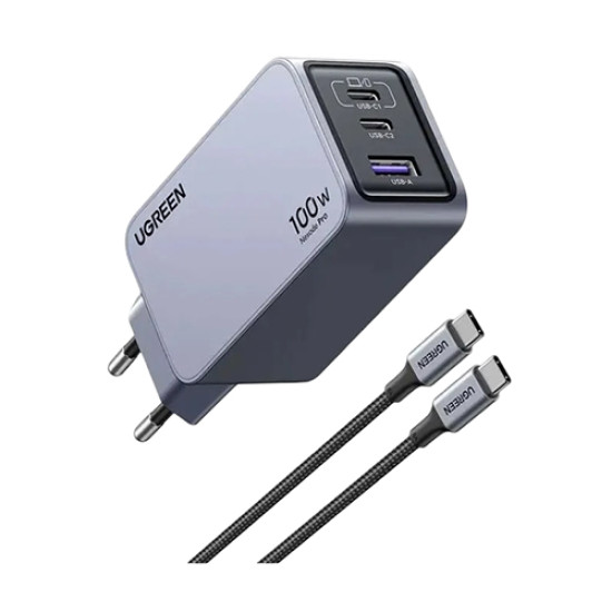 UGREEN 100W Nexode Pro EU 3-Port GaN PD Fast Charger With USB-C Cable (25874) UGREEN 100W Nexode Pro EU 3-Port GaN PD Fast Charger With USB-C Cable (25874)