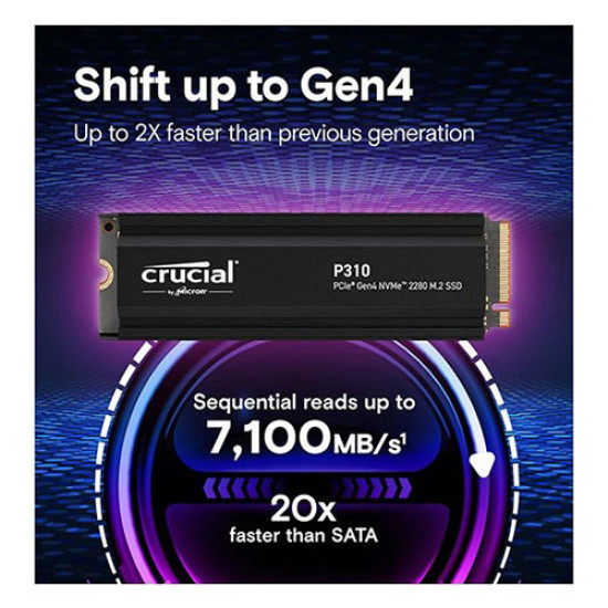 Crucial P310 1TB PCIe Gen4 NVMe 2280 M.2 SSD with heatsink (CT1000P310SSD5)