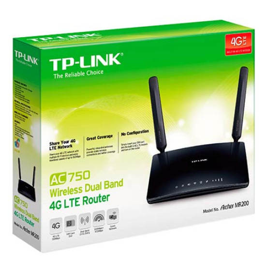 TP-Link AC750 Wireless Dual Band 4G LTE Router - Archer MR200 TP-Link AC750 Wireless Dual Band 4G LTE Router - Archer MR200