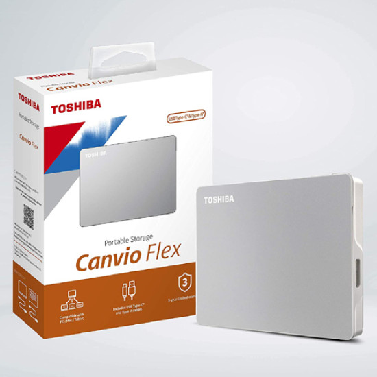 Toshiba Canvio Flex 1TB USB 3.2 Gen 1 External Portable Hard Drive Silver (HDTX110ASCAA)
