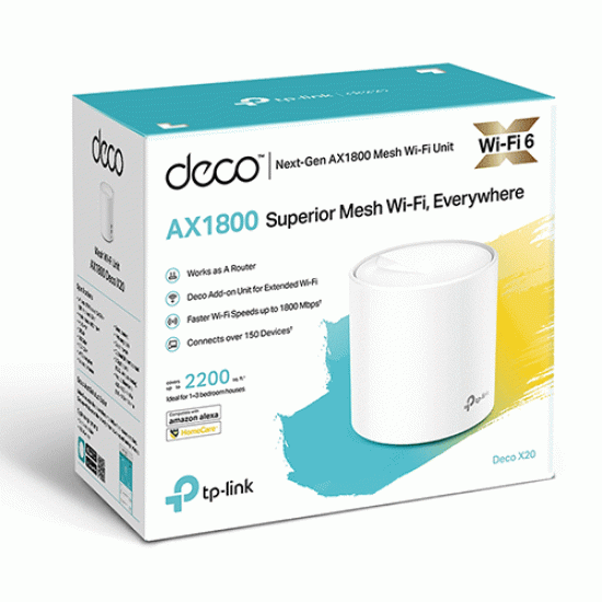 TP Link Deco X20 1 Pack AX1800 Whole Home Mesh Wi-Fi 6 System TP Link Deco X20 1 Pack AX1800 Whole Home Mesh Wi-Fi 6 System