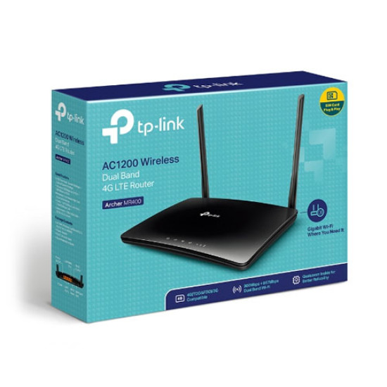 TP Link Archer MR400 AC1200 Wireless Dual Band 4G LTE Router TP Link Archer MR400 AC1200 Wireless Dual Band 4G LTE Router