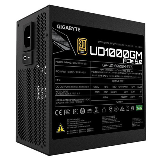 Gigabyte Ultra Durable 1000W PCIe Gen 5.0 80 PLUS Gold Fully Modular Power Supply (GP-UD1000GM PG5)