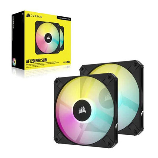 Corsair iCUE AF120 RGB SLIM 120mm PWM Fluid Dynamic Bearing Fan Black Twin Pack (CO-9050163-WW) Corsair iCUE AF120 RGB SLIM 120mm PWM Fluid Dynamic Bearing Fan Black Twin Pack (CO-9050163-WW)